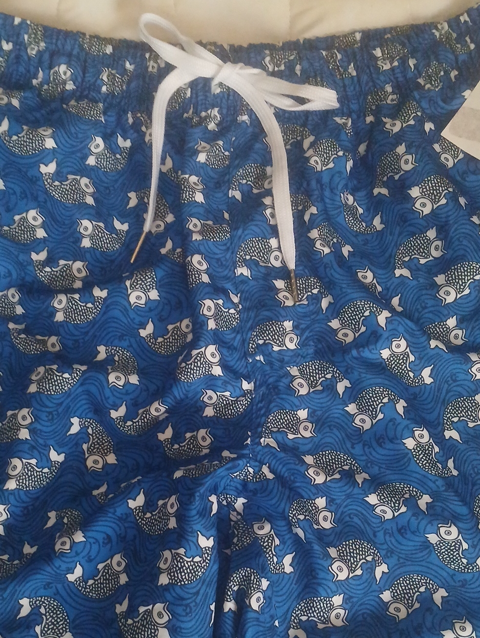 2xist Blue And White Swim Trunk With Koi Fish Motif